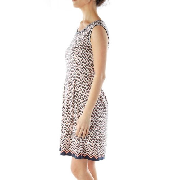 Max Studio Navy Pink White Chevron Day Dress - Picture 3 of 3